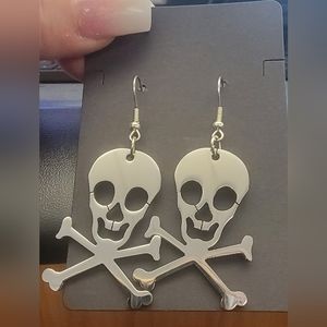 Silver Skull Bone Dangle Earrings
